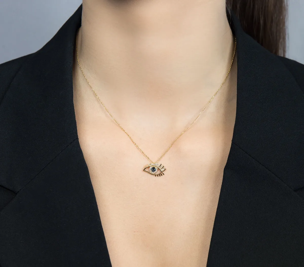 Colar de Ouro 18k com olho grego de topázo london e diamantes-45cm