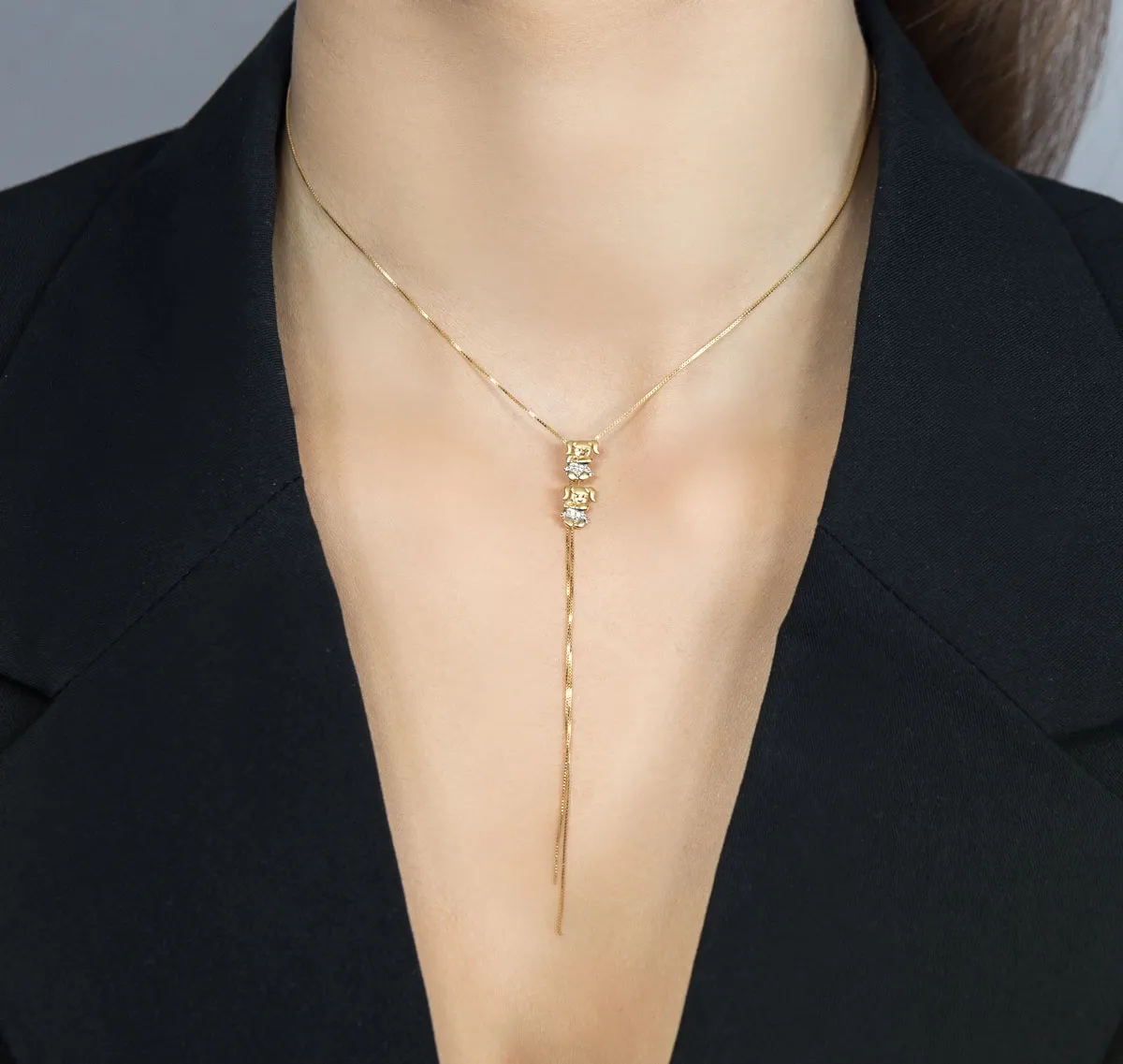 Colar de Ouro 18k regulável com pingentes meninas e  2pts de diamantes-45cm