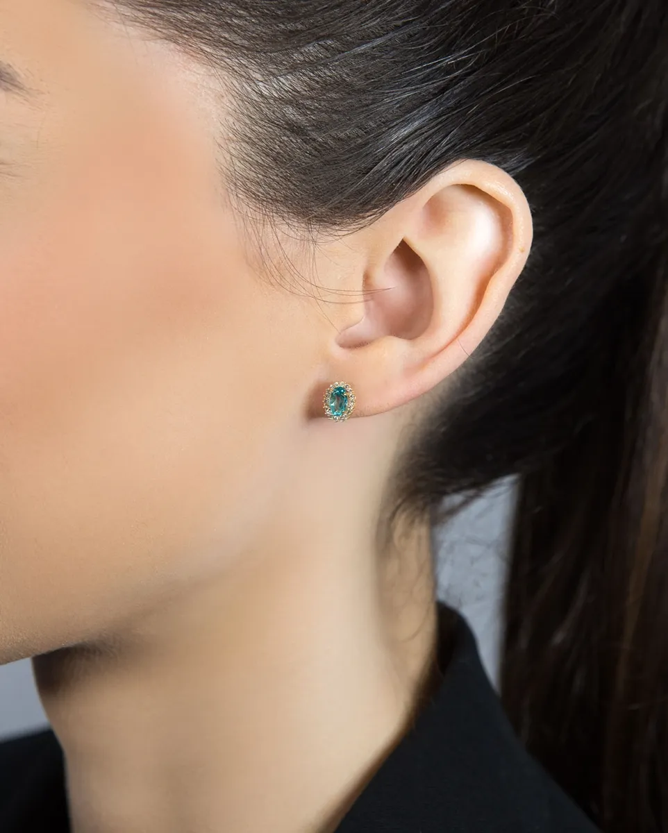 Brinco de Ouro 18k com apatita e 18pts de diamantes