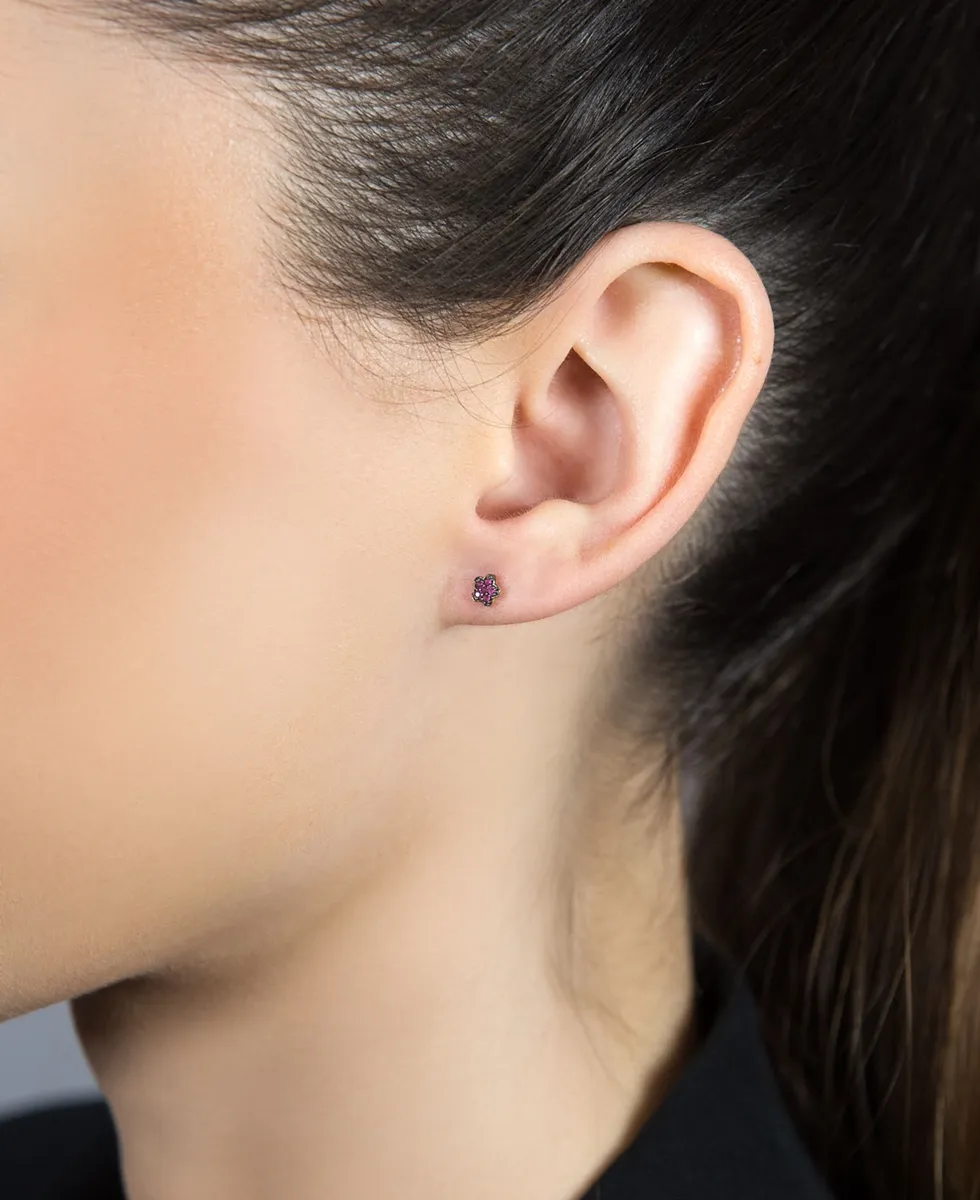 Brinco de Ouro 18k flores de rubis