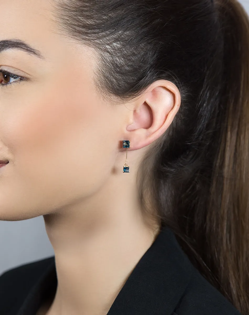 Brinco de Ouro 18k palito polido com 4 gemas de topázio London