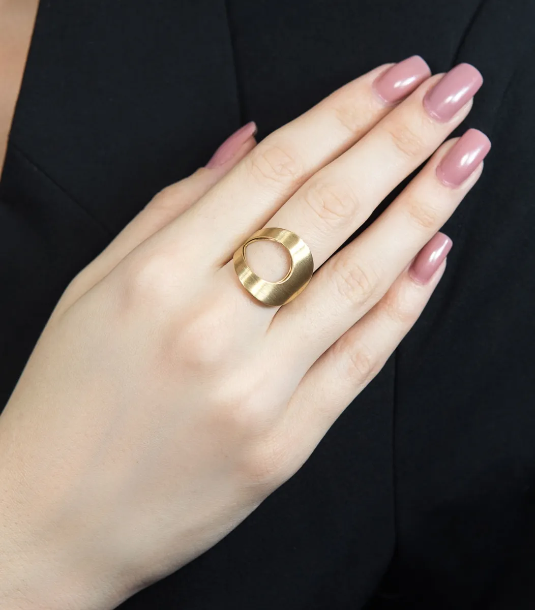 Anel de Ouro 18k vazado fosco e polido