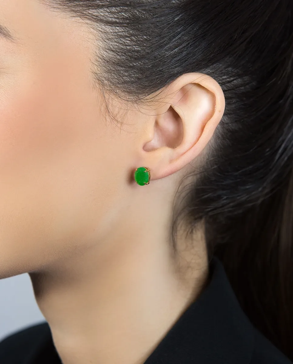 Brinco de Ouro 18k gota da gema nefrita