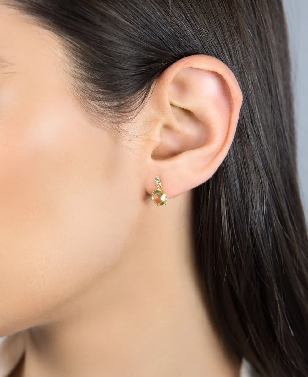 Brinco de Ouro 18k com gema redonda de green gold e topázios brancos
