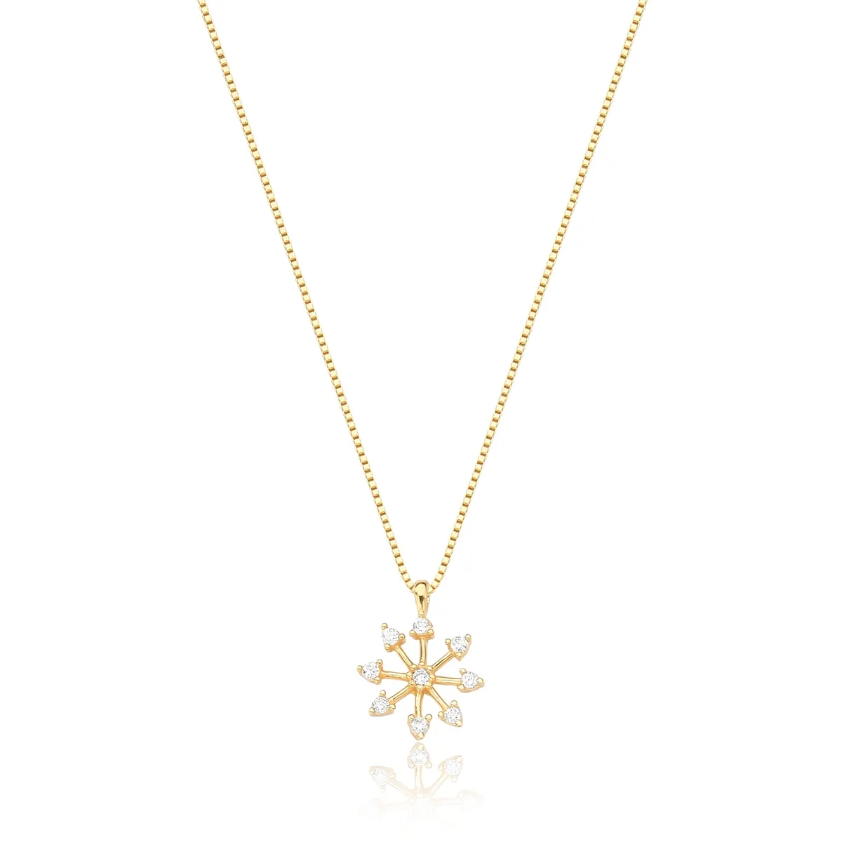 Colar ouro amarelo 18k com pingente flor de Diamantes 45cm