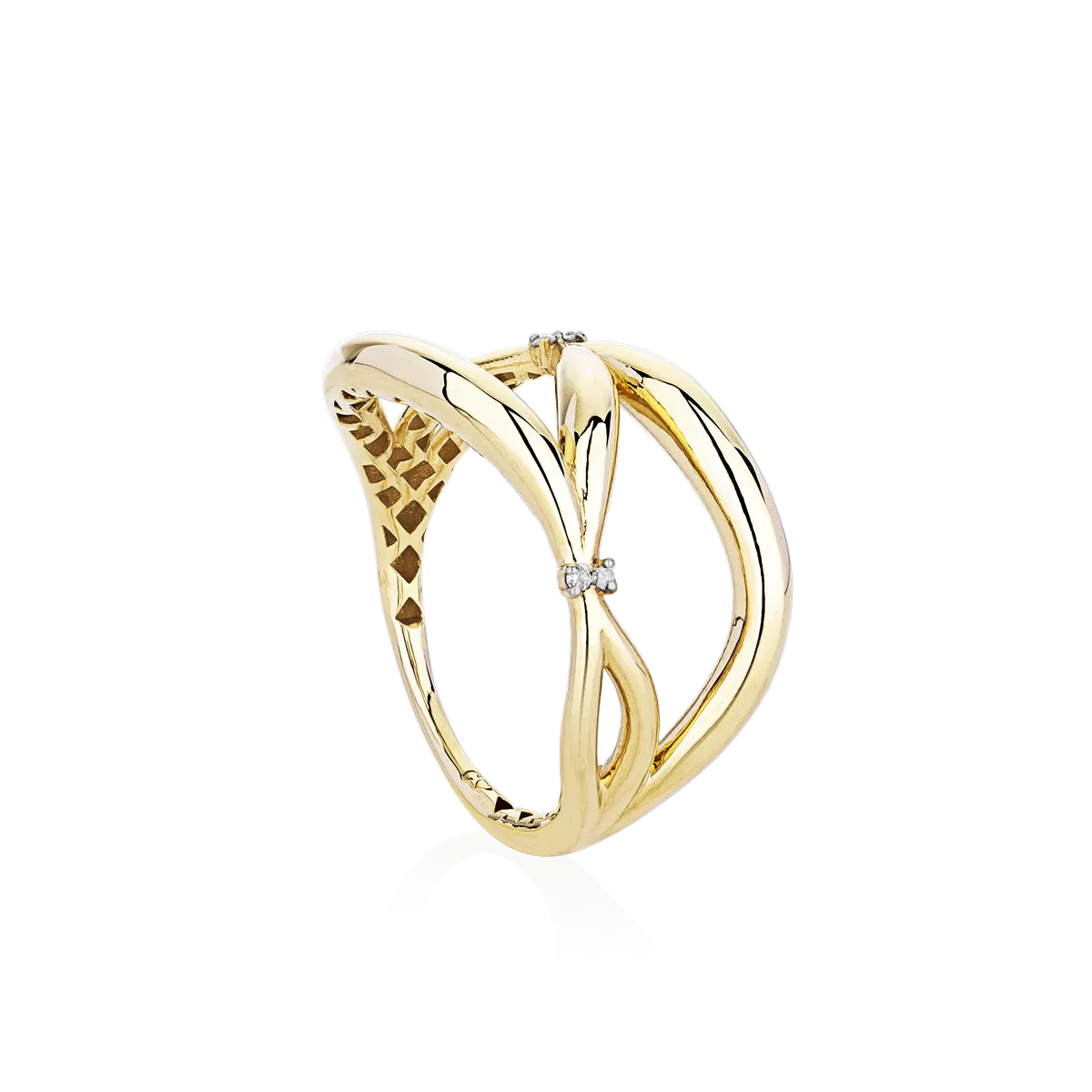 Anel de Ouro 18k aros vazados com 2pts de diamantes suspensos