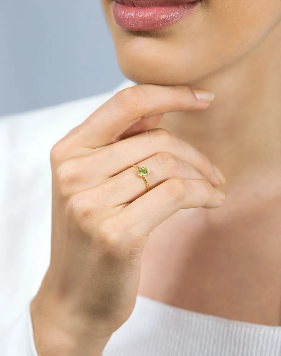 Anel de Ouro 18k com gemas de green gold e safiras brancas