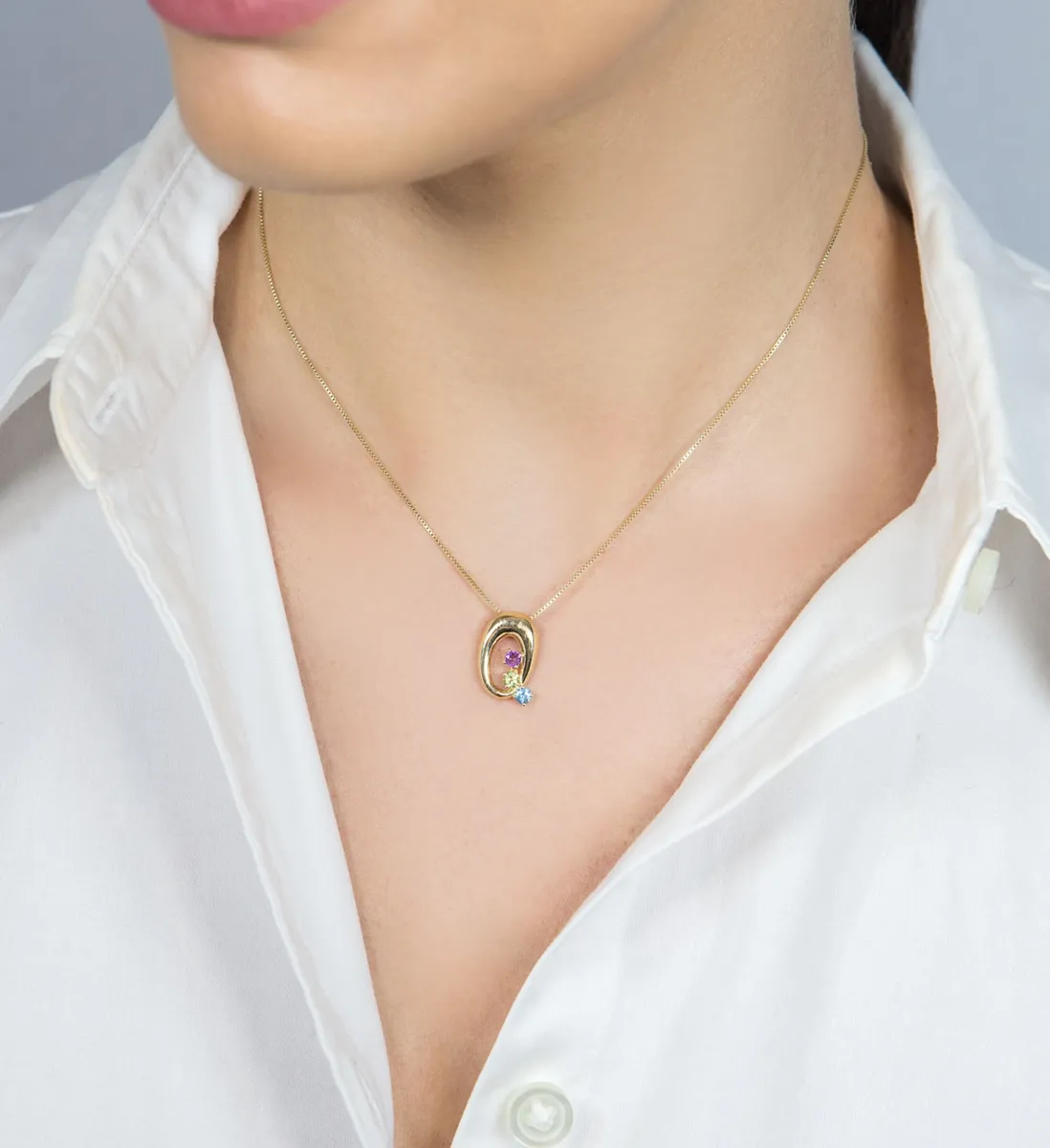 Pingente de Ouro 18k geométrico vazado com gemas brasileiras