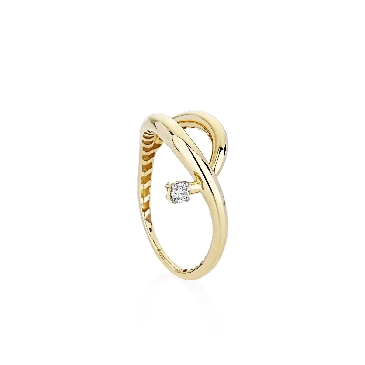 Anel de Ouro 18k aros polidos cruzados com 5pts de diamantes