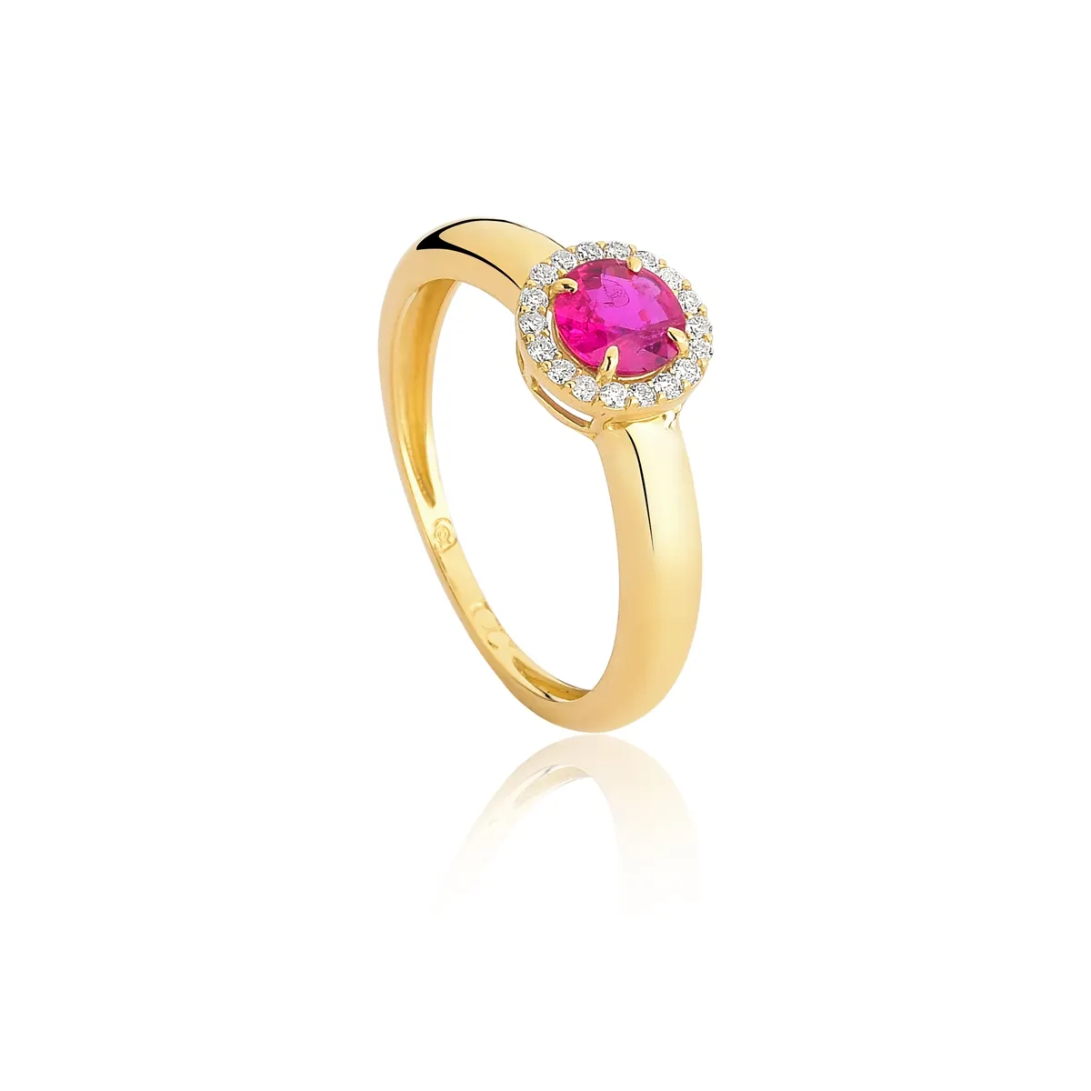 Anel Graduation redondo de Rubi ouro 18k contorno com 11pts de Diamantes