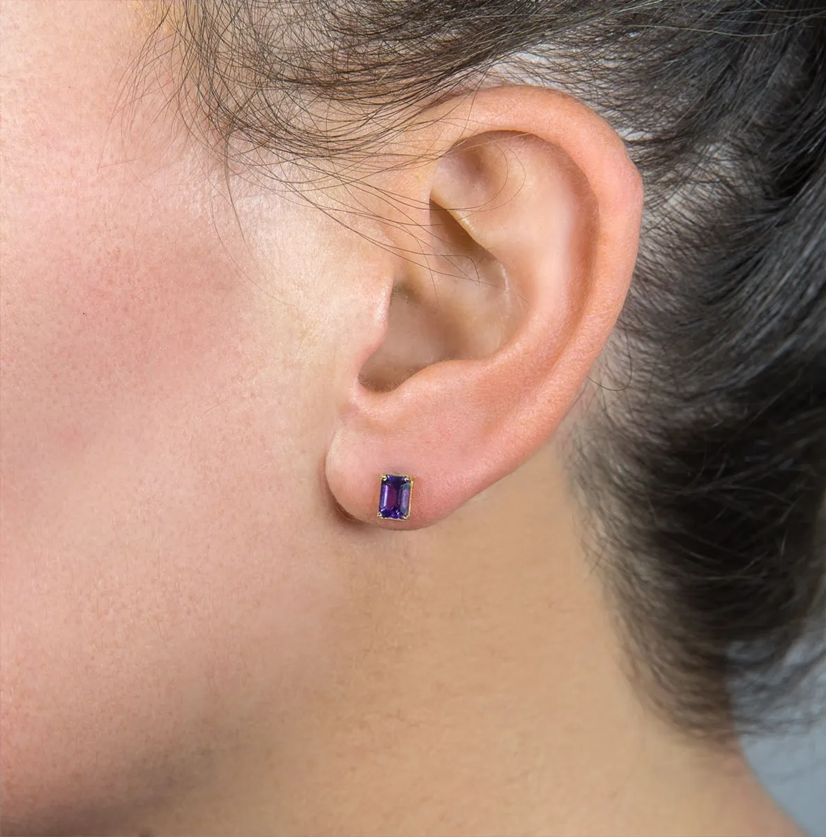 Brinco de Ouro 18k baguetes de ametista