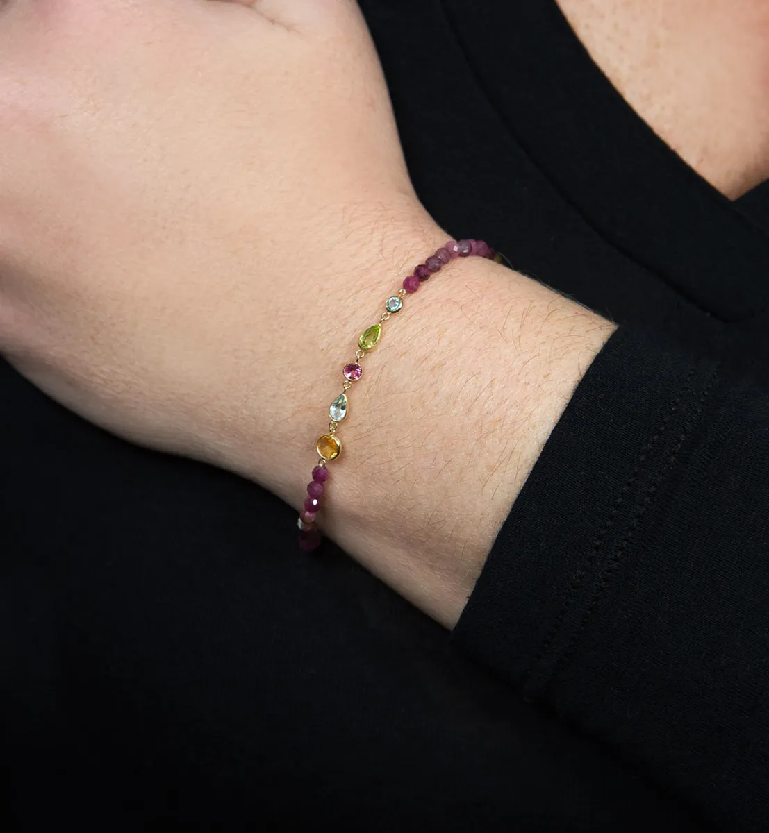 Pulseira de Ouro 18k mix de gemas brasileiras