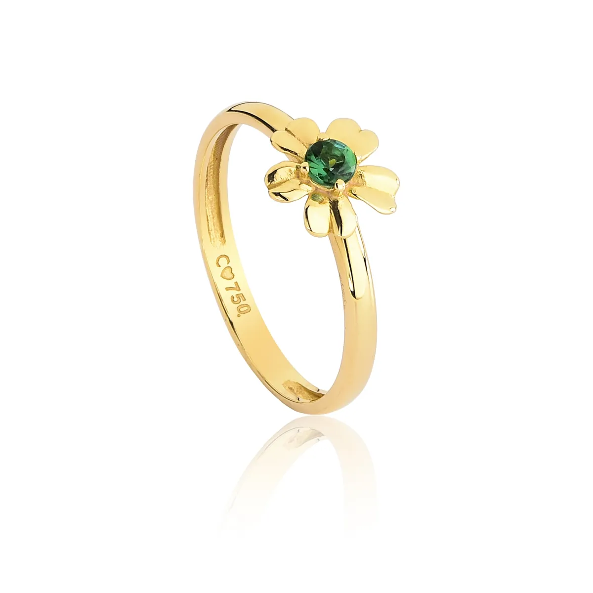 Anel flor polida miolo de Turmalina verde ouro 18k Coleção Jardim Secreto