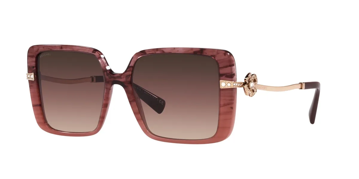 Óculos de Sol Bvlgari 0BV8243B 5511E256 Acetato Vermelho Degradê com lentes na cor Marrom Degradê