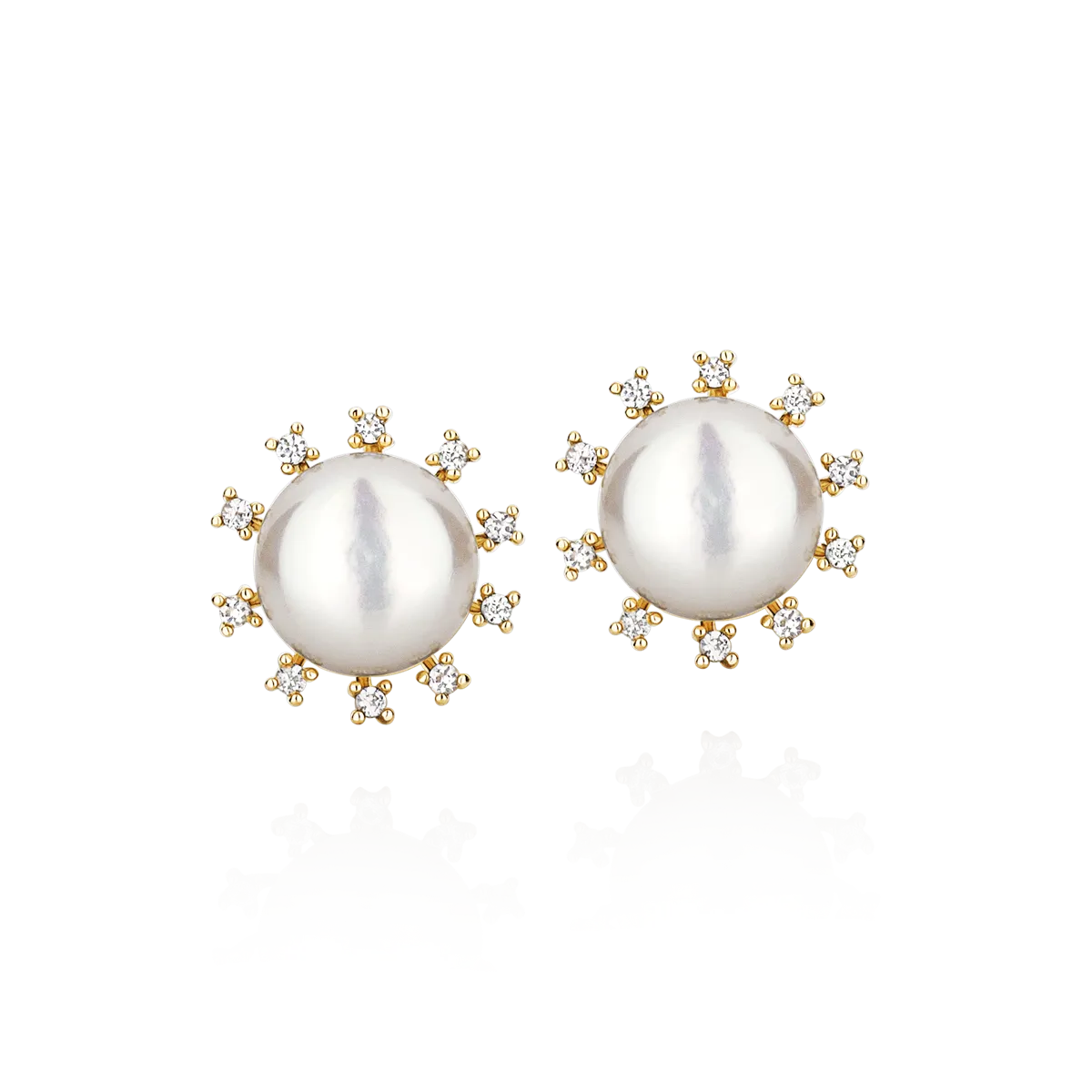 Brinco Stud de Pérola Botão ouro 18k com Safiras brancas