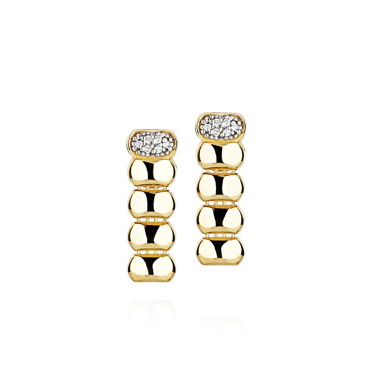 Brinco ouro amarelo 18k gomos polidos e Diamantes