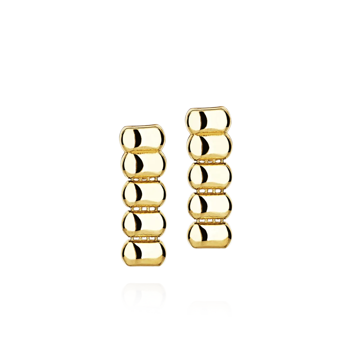 Brinco ouro amarelo 18k pingente gomos articulados polidos