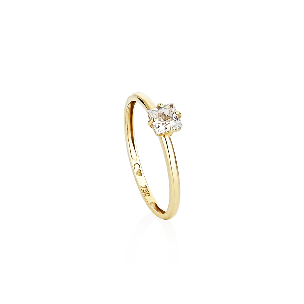 Anel de Ouro 18k solitário com gema quadrada de Topázio branco