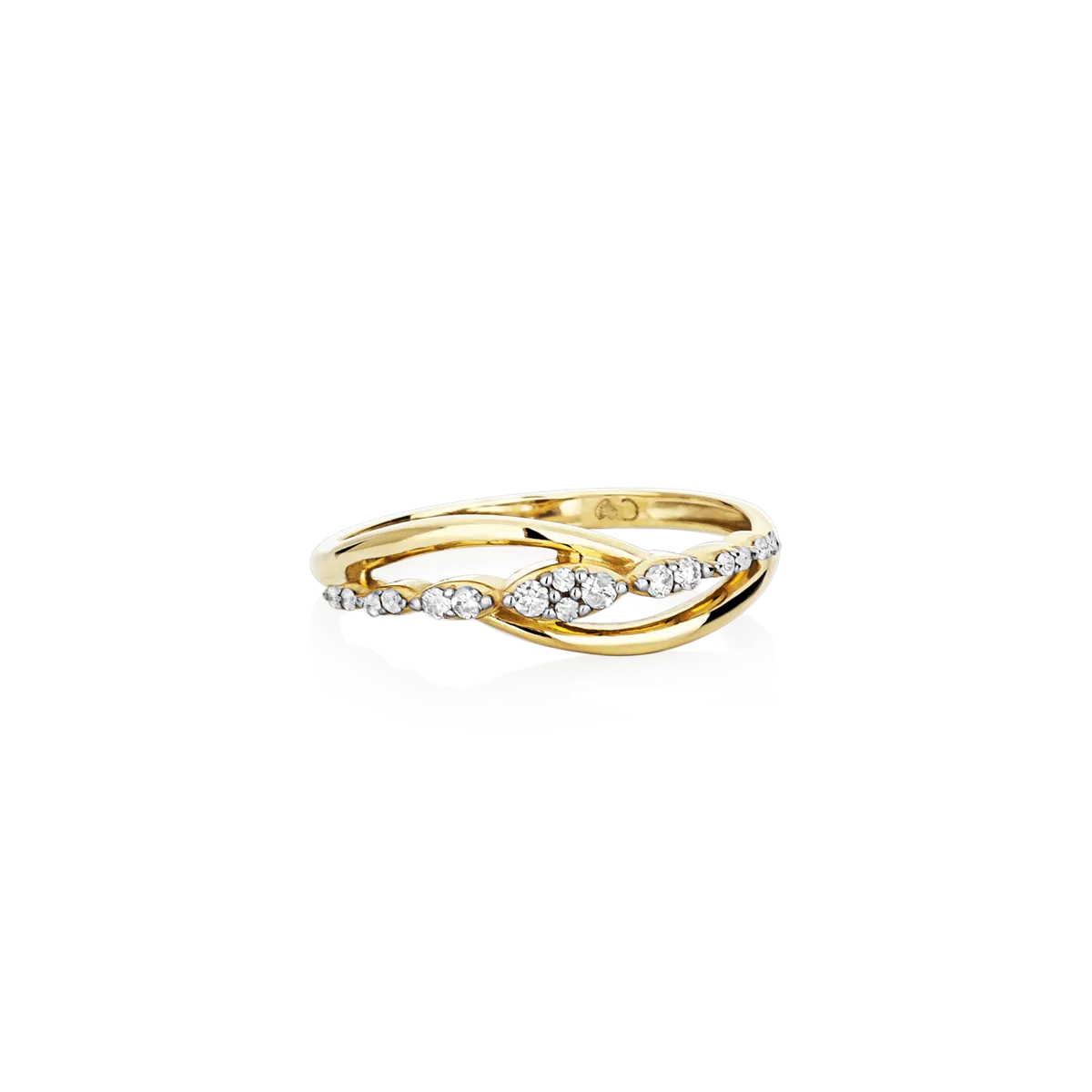 Anel de Ouro 18k vazado aros polidos e 12pts diamantes