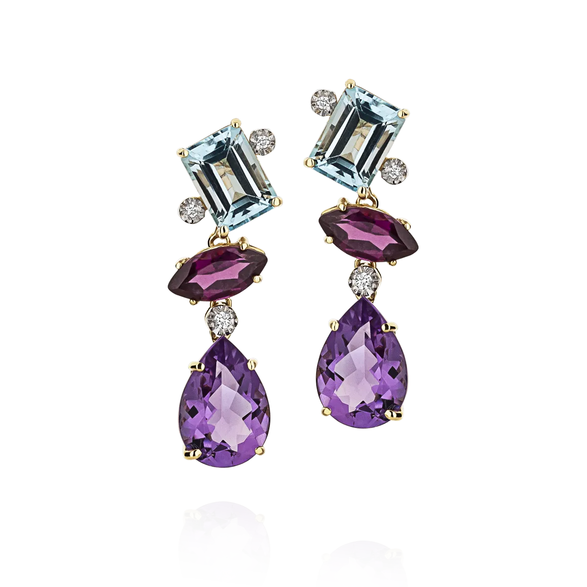 Brinco de Ouro 18k gota fusion com mix de gemas brasileiras e diamantes