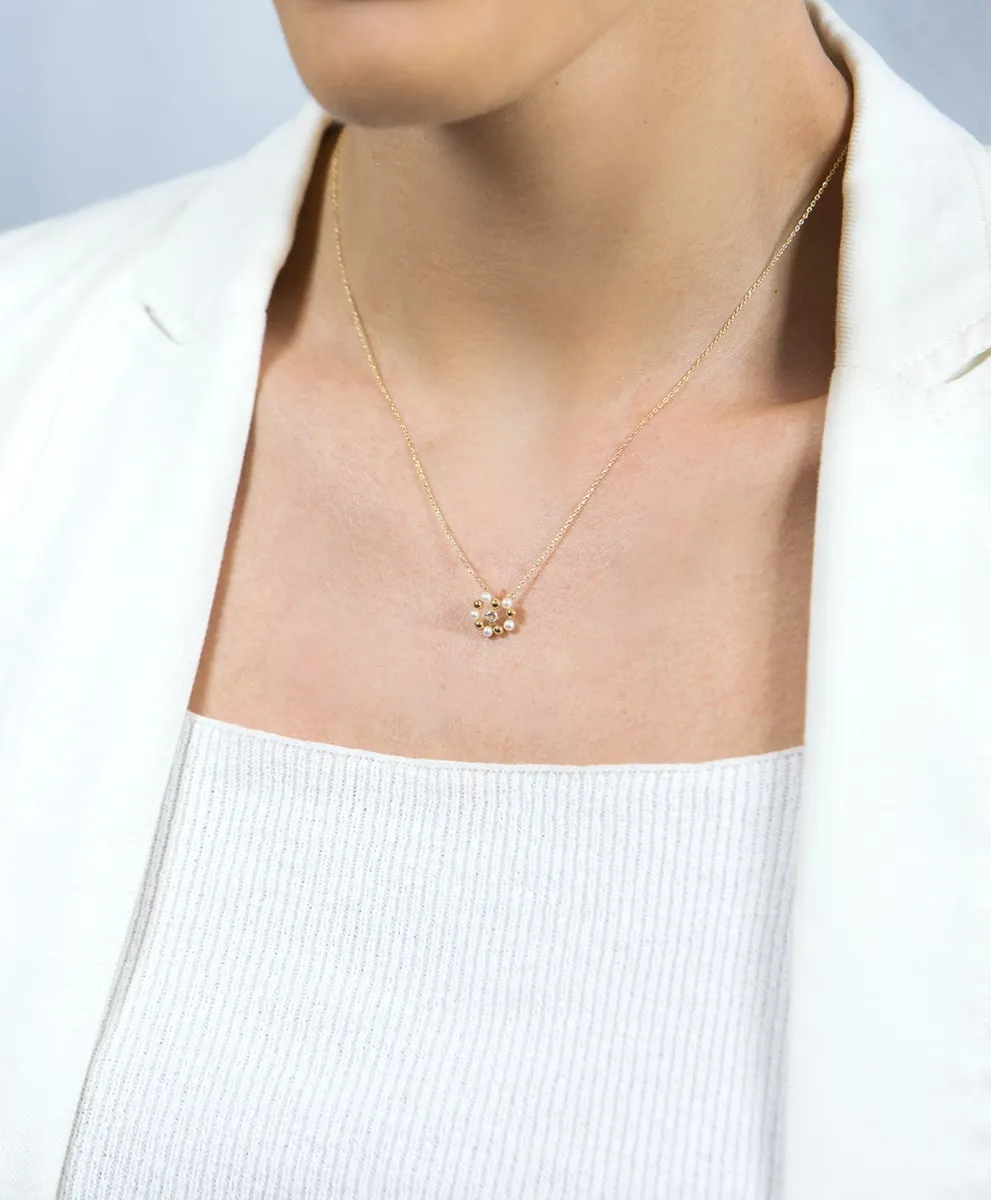 Colar Ouro 18k gargantiçha com pingente de pérolas