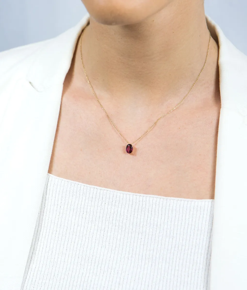 Colar de Ouro 18k gargantilha com pingente oval de Topázio vermelho