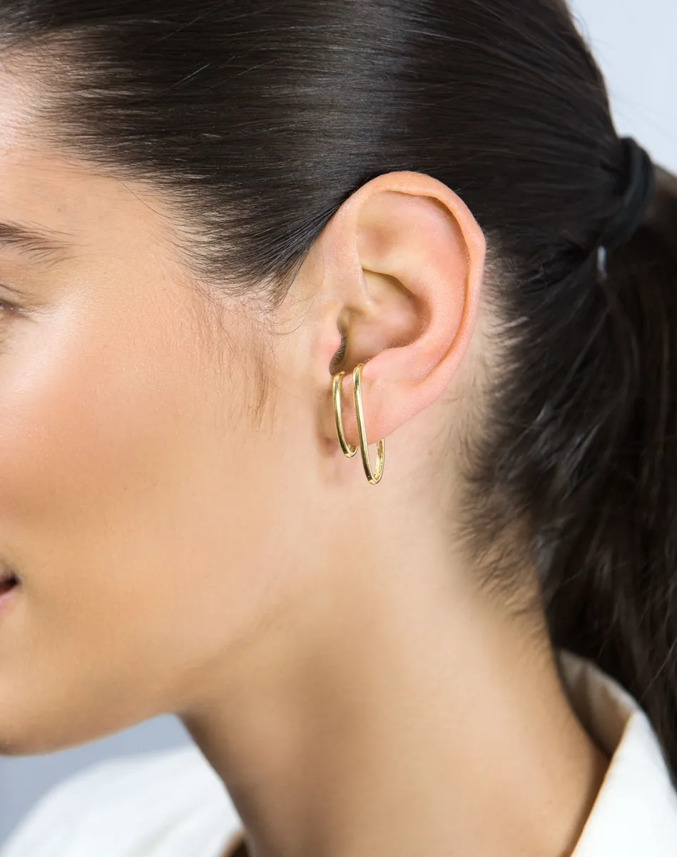 Brinco de Ouro 18k Ear hook tubos polidos ovais