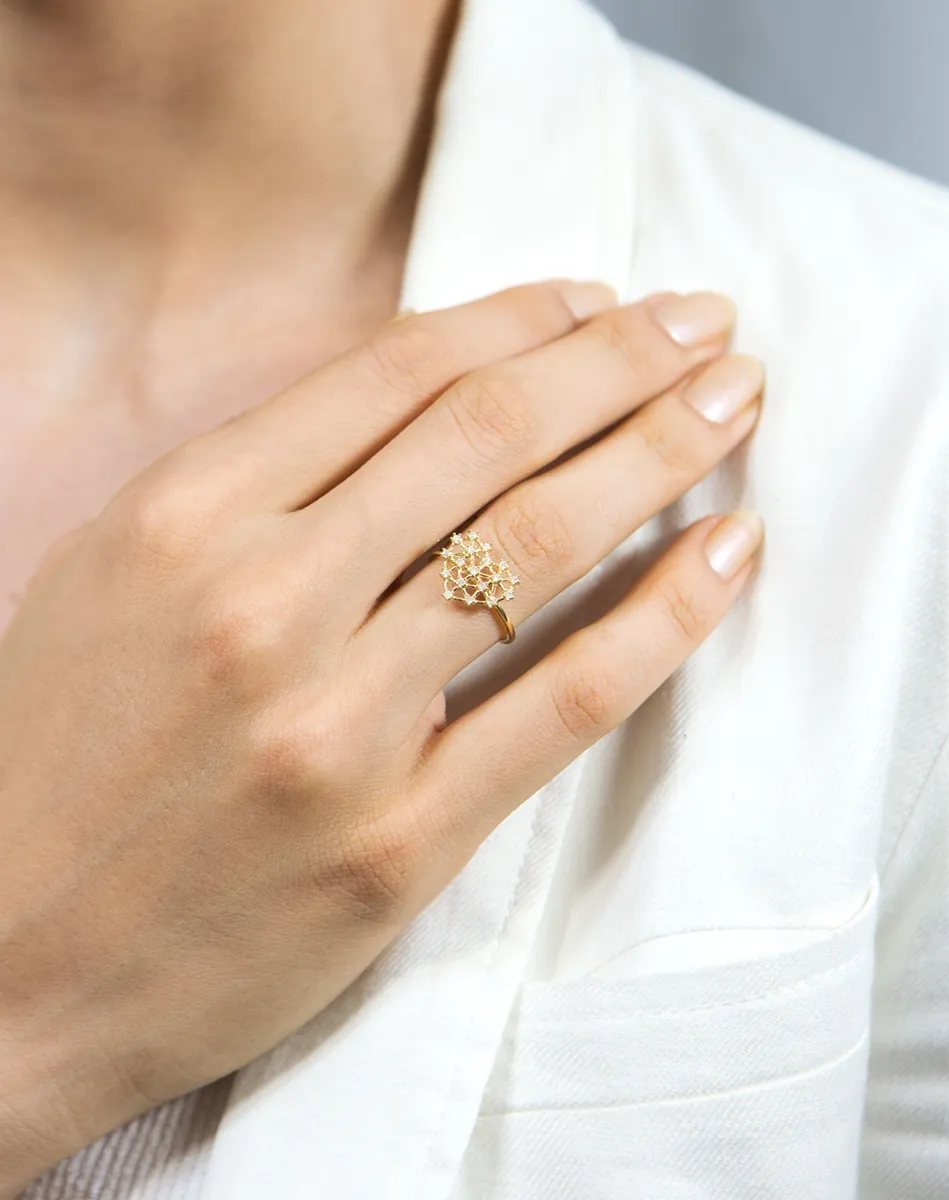 Anel de Ouro 18k aro com coração vazado e 18pts de Diamantes