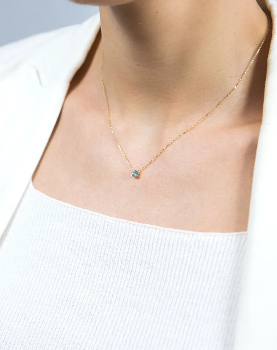 Colar de Ouro 18k gargantilha com gema de Topázio azul-45cm