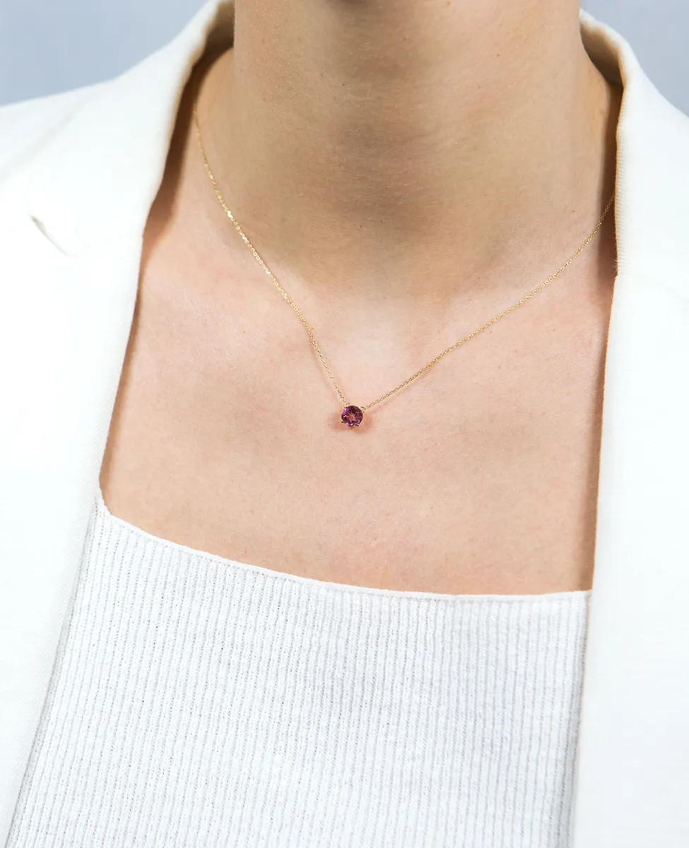 Colar de Ouro 18k gargantilha com pingente de Topázio vermelho