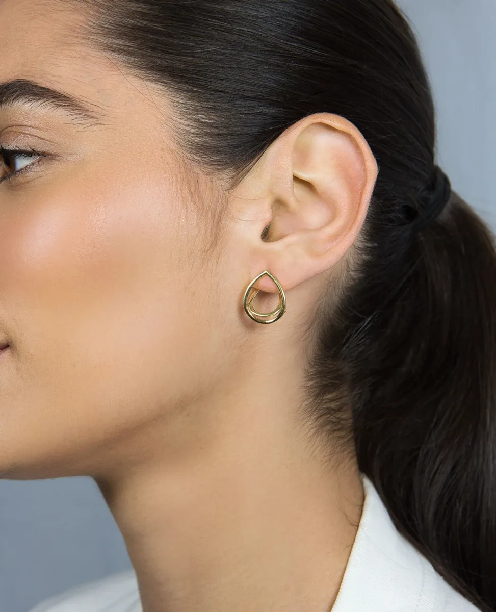 Brinco de Ouro 18k argola frontal gotas entrelaçadas