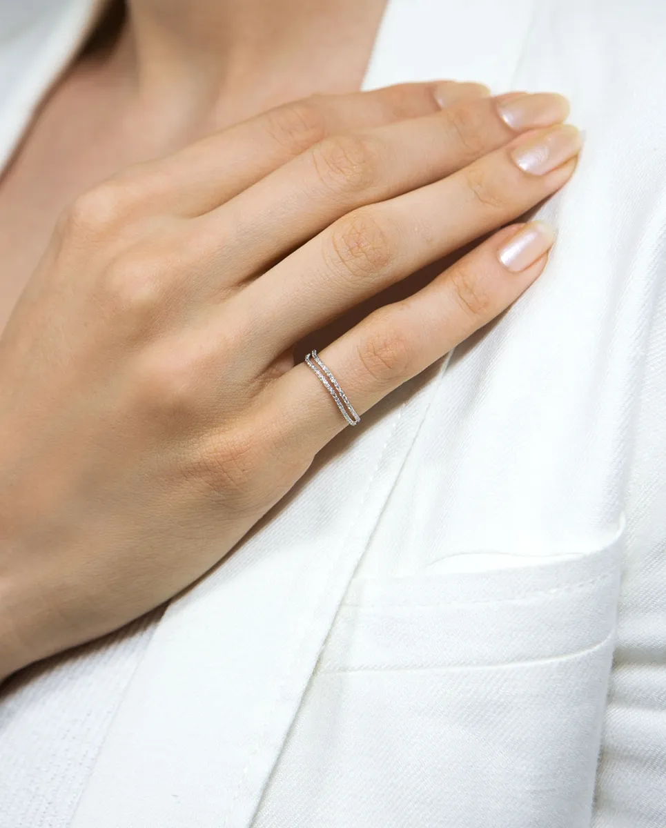 Anel de Ouro 18k ondulado dois aros com 17,4pts de Diamantes