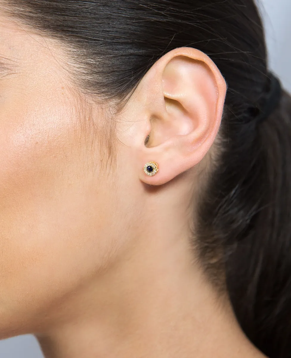 Brinco de Ouro 18k com Safira azul e Diamantes