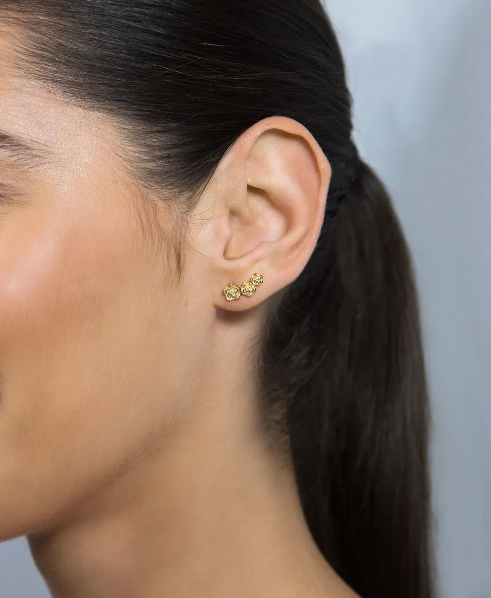 Brinco de Ouro 18k Ear cuff de flores e Diamantes