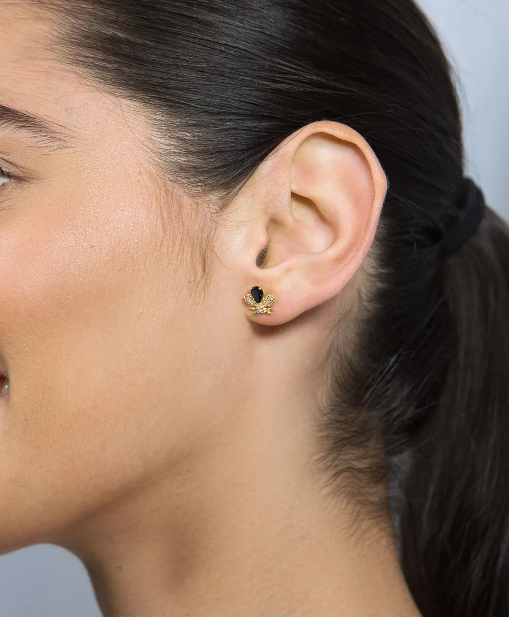 Brinco de Ouro 18k laço de Safira azul e Diamantes