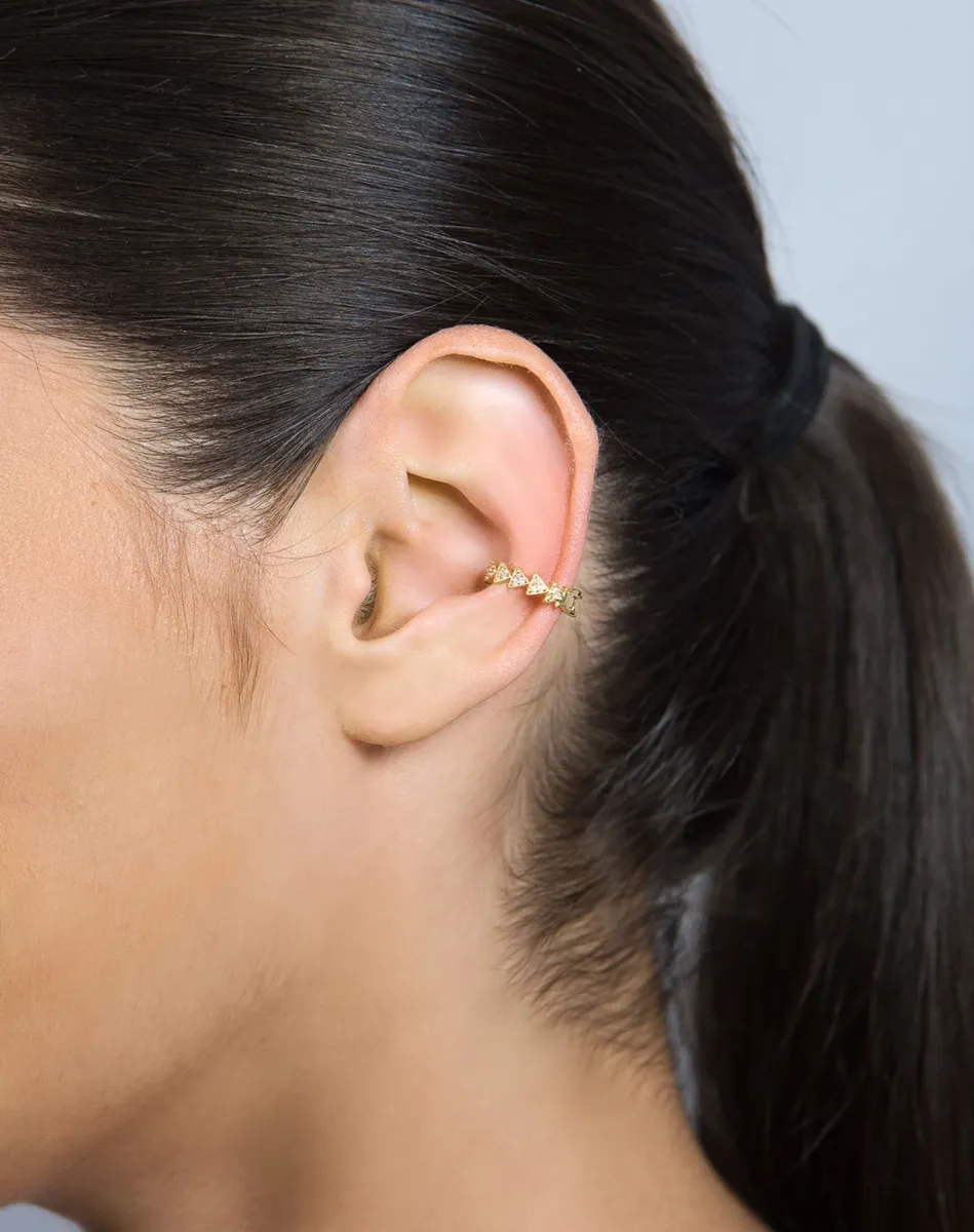 Brinco piercing de orelha ouro 18k triângulos de Diamantes