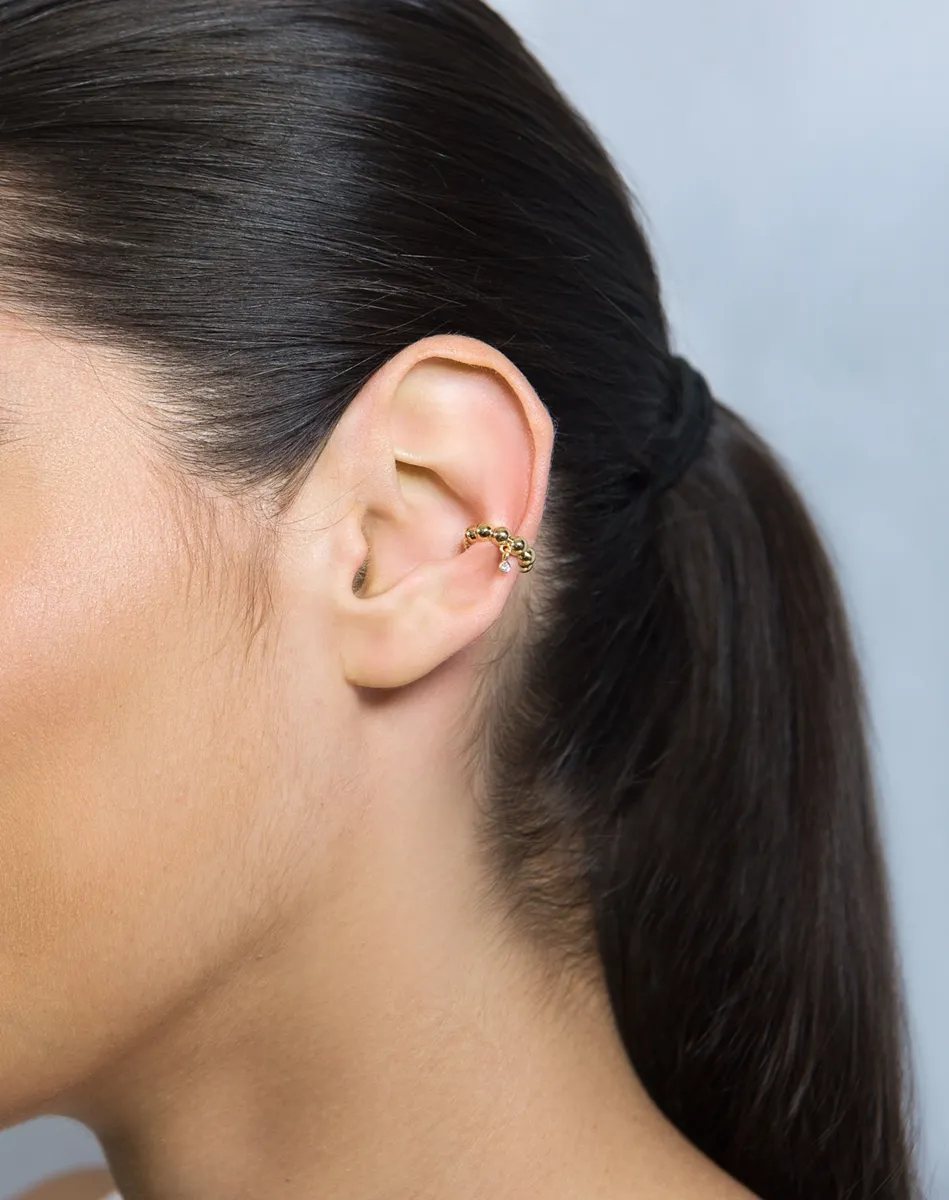 Piercing de Orelha ouro 18k aro com bolinhas e 1,5pts de Diamantes