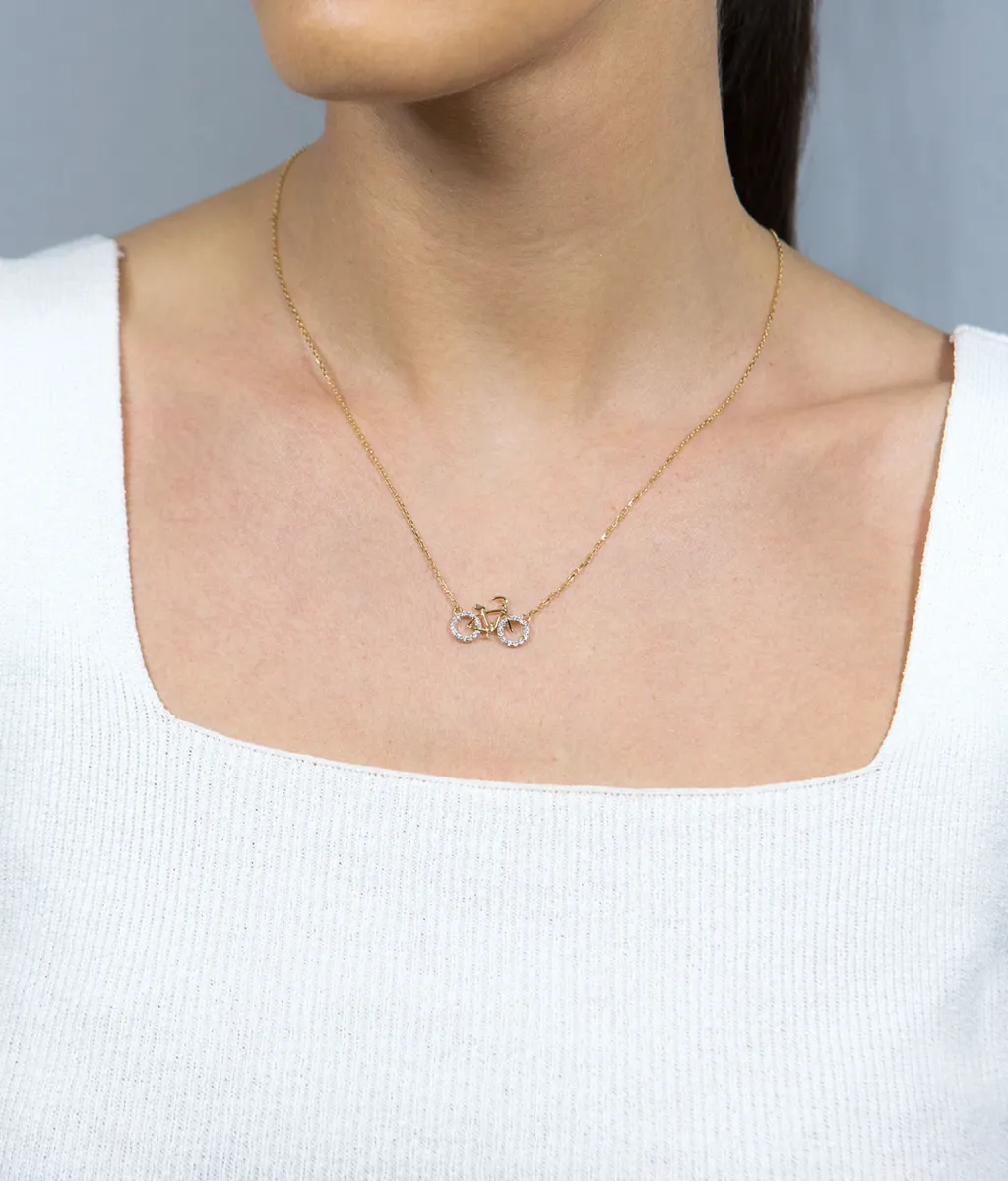 Colar de Ouro 18k gargantilha com pingente de bicicleta e Diamantes