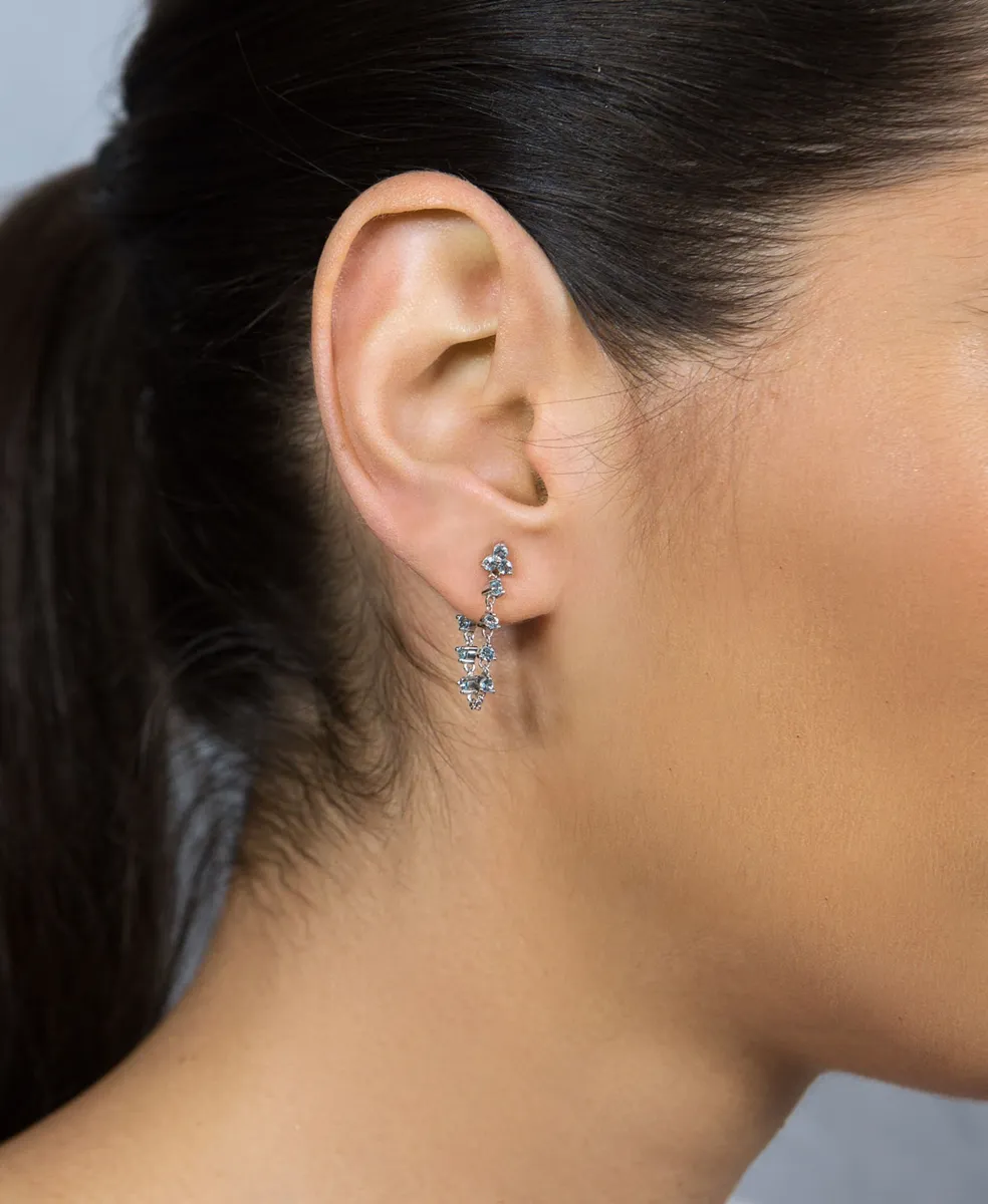 Brinco de Ouro branco 18k Ear Jack de Topázios