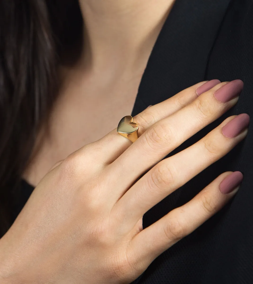 Anel de Ouro 18k coração polido liso