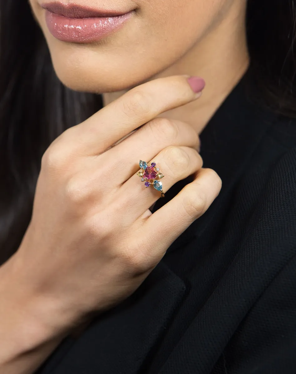 Anel de Ouro 18k ramo com mix de Gemas brasileiras