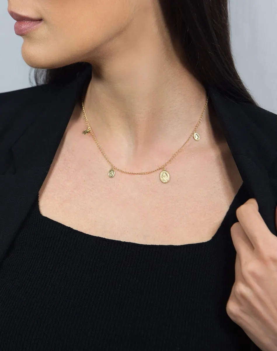 Colar de Ouro 18k gargantilha com medalhas de Santos-45cm