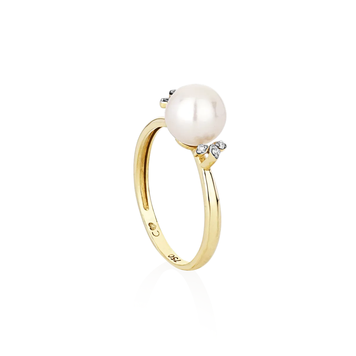 Anel de Pérola ouro 18k com ramos de Diamantes