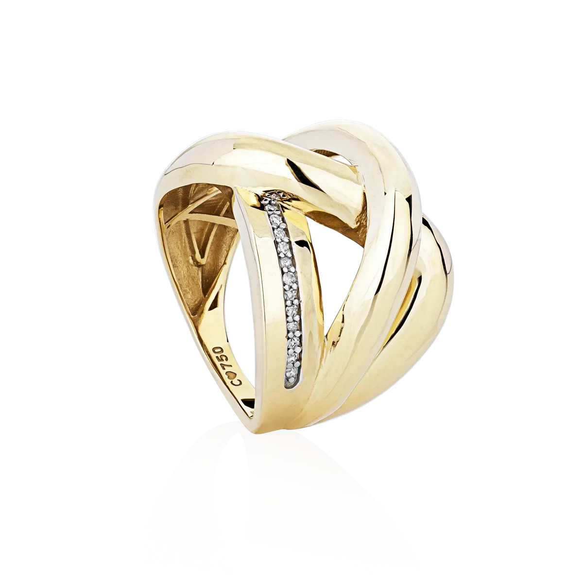 Anel de Ouro 18k aros entrelaçados cruzados com Diamantes
