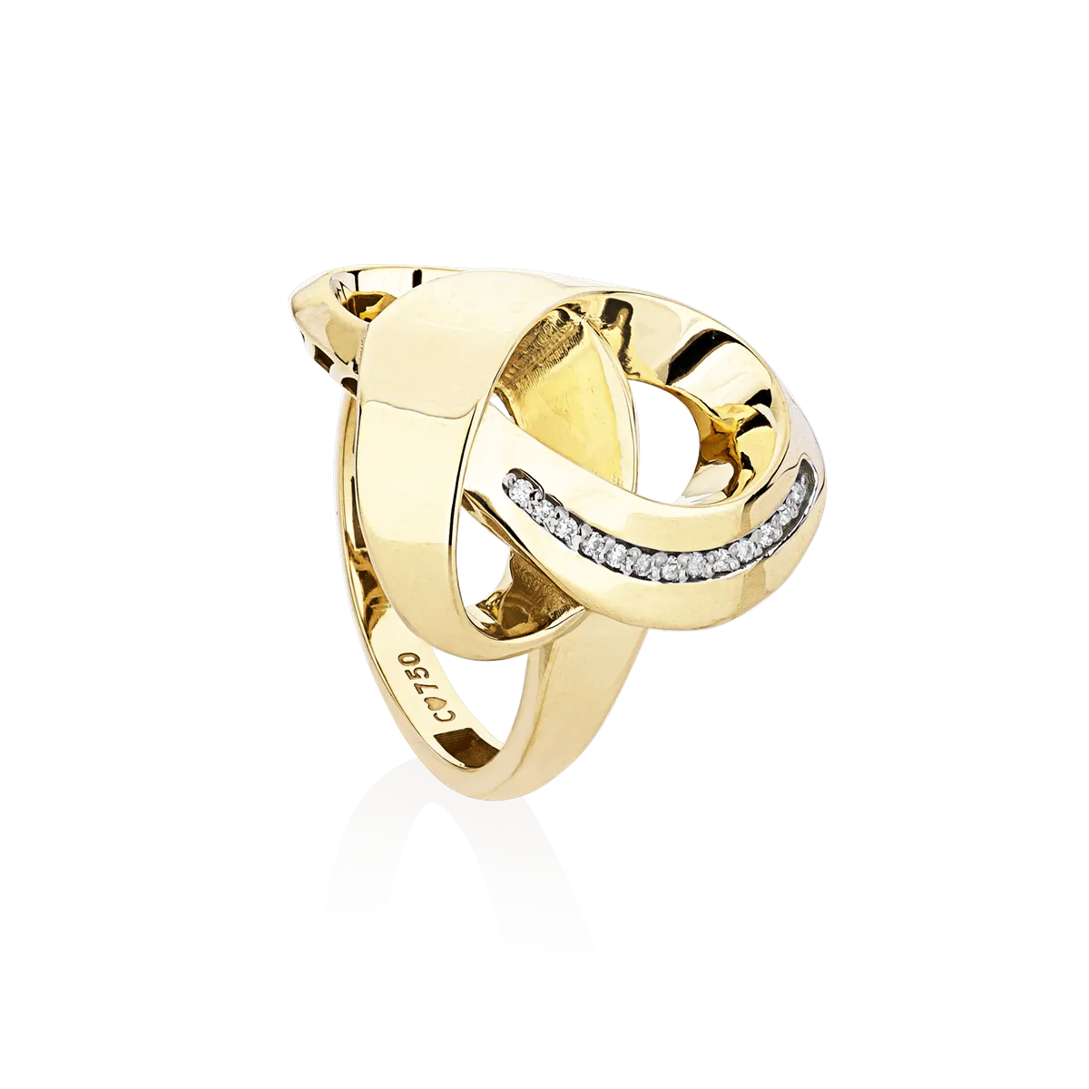 Anel de Ouro 18k aros entrelaçados polidos com Diamantes