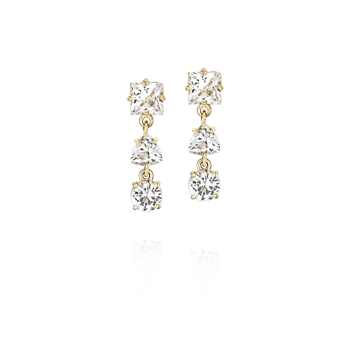 Brinco ouro 18k pingente com gemas de Topázio branco