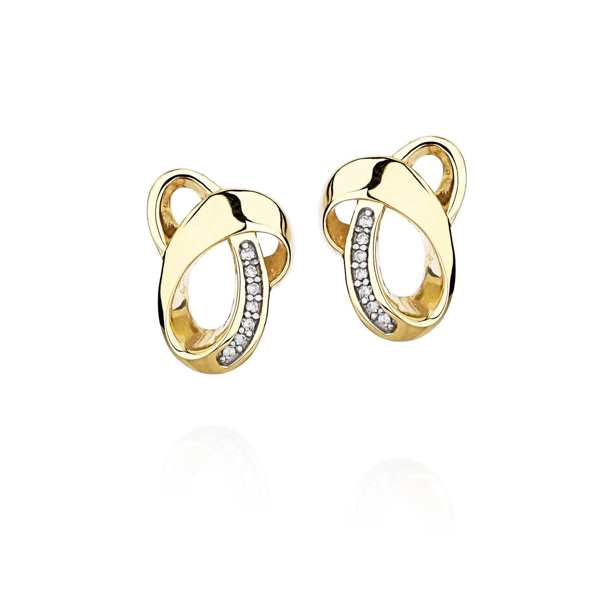 Brinco de Ouro 18k entrelaçado vazado com Diamantes