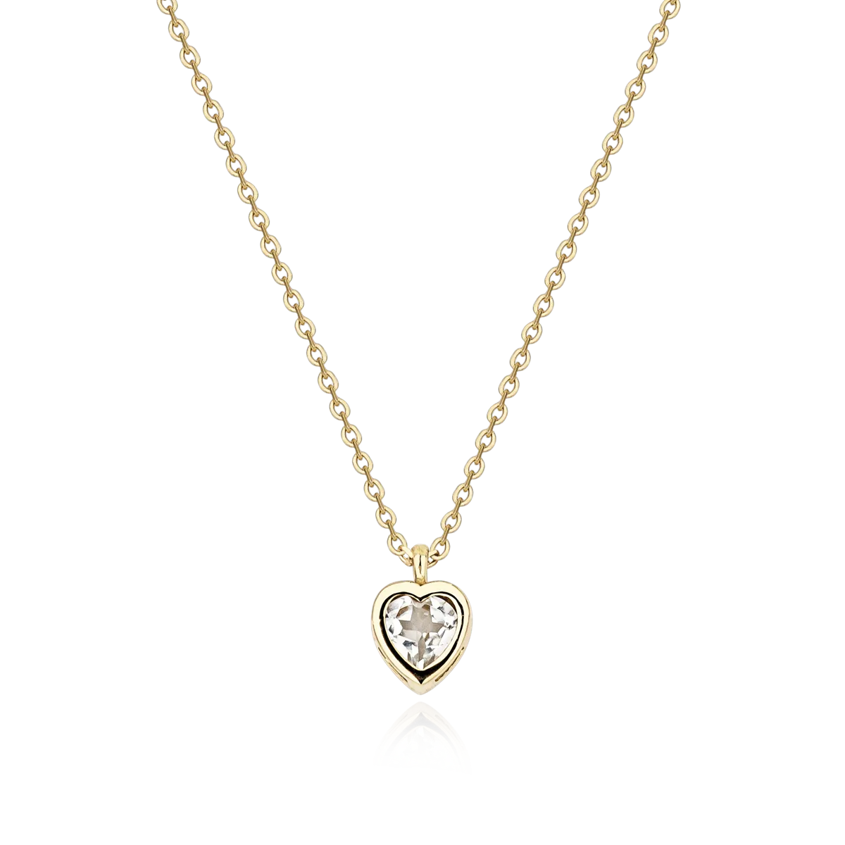Colar ouro amarelo 18k gargantilha com pingente coração de Topázio branco