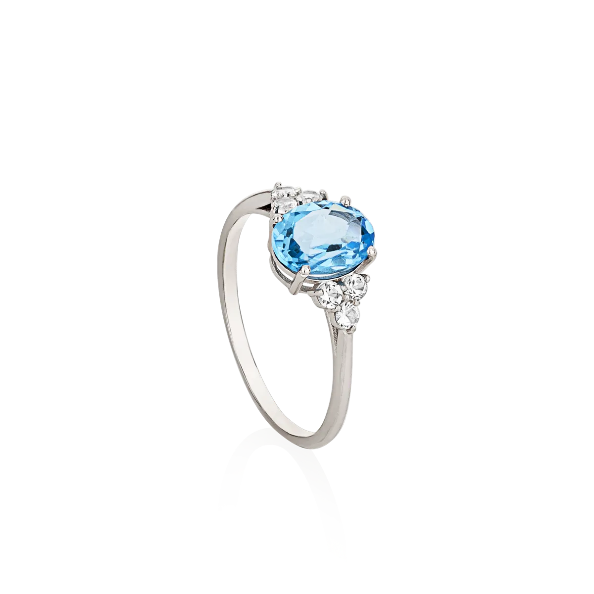 Anel gema oval de Topázio Swiss e Safiras brancas ouro branco 18k