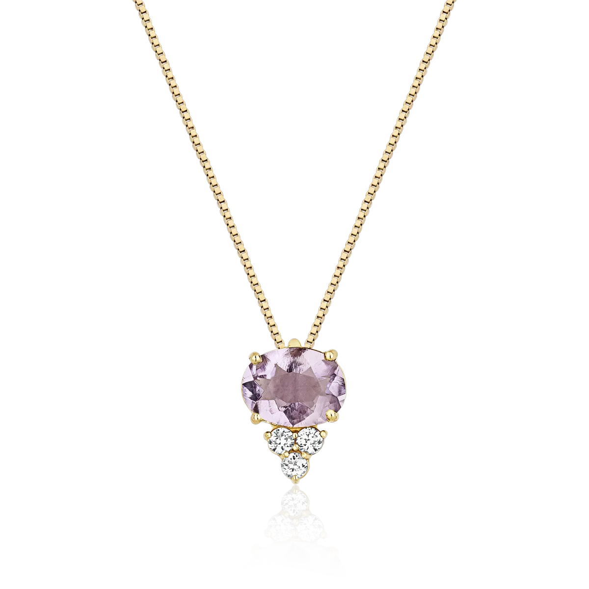 Gargantilha pingente de Ametista lavanda ouro 18k com Safiras brancas